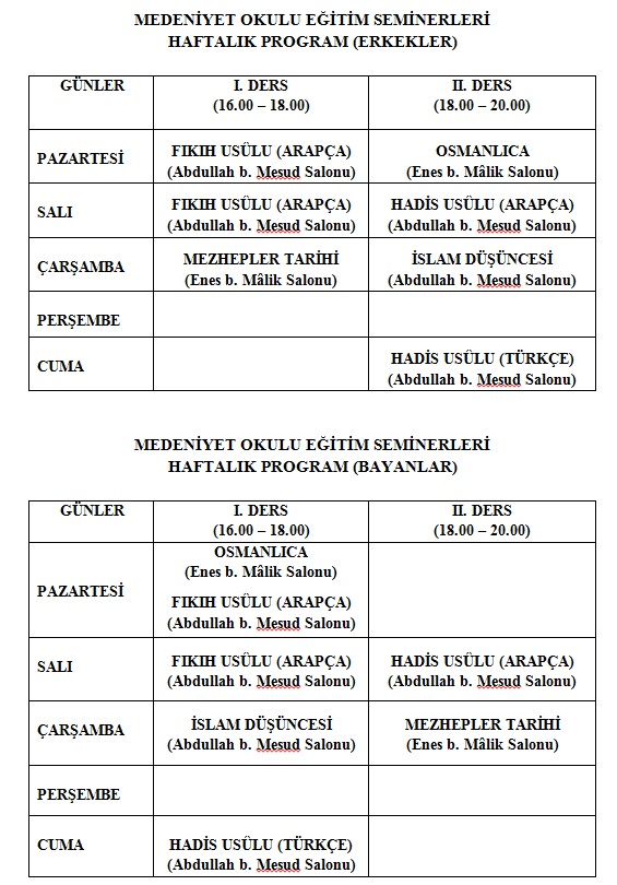 MEDENİYET OKULU EĞİTİM SEMİNERLERİ BAŞLIYOR